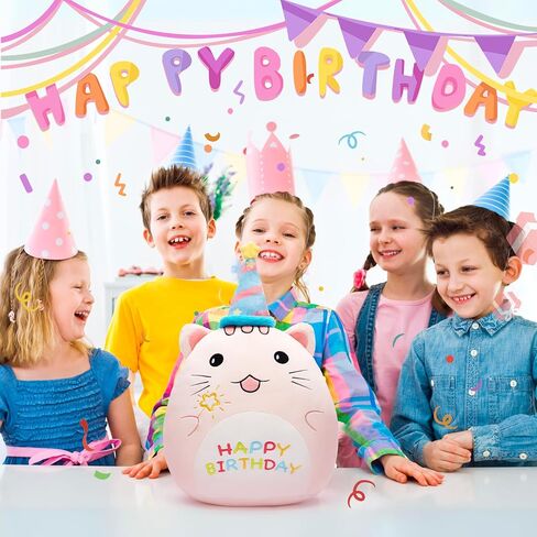 Original 15.5-Inch Happy Birthday Giraffe Plush Pillow Stuffed Animal Toy,Big Size Cute Soft Fat Hugging Cuddle Huggable Plushie,Gift for Kids in Saudi Arabia