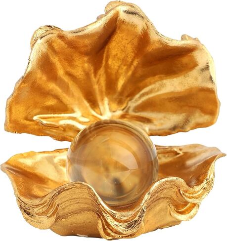Gold Pearl Oyster Sculpture Handmade Shell Statue Home Decor - Coastal Beach Theme Tabletop Decor,Art Gift,4.72 Inch in Saudi Arabia