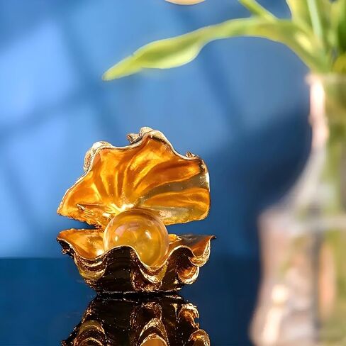 Gold Pearl Oyster Sculpture Handmade Shell Statue Home Decor - Coastal Beach Theme Tabletop Decor,Art Gift,4.72 Inch in Saudi Arabia