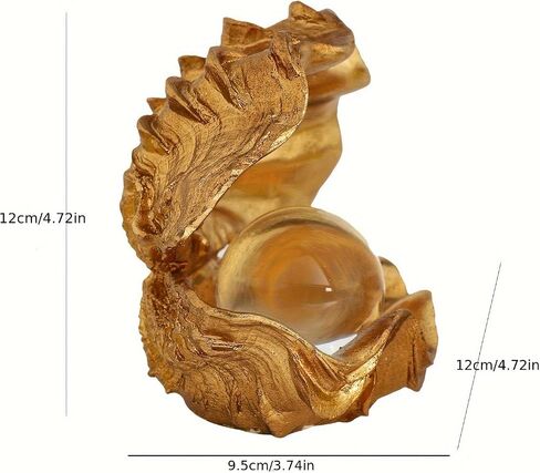 Gold Pearl Oyster Sculpture Handmade Shell Statue Home Decor - Coastal Beach Theme Tabletop Decor,Art Gift,4.72 Inch in Saudi Arabia