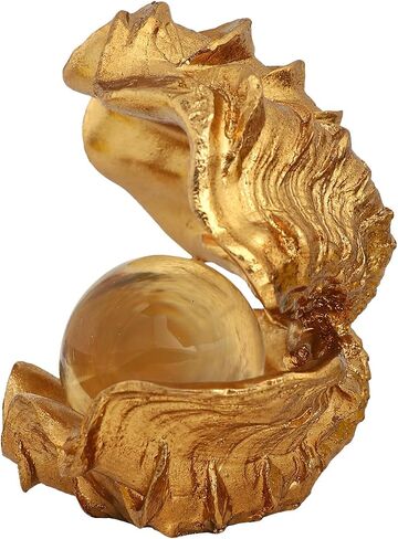 Gold Pearl Oyster Sculpture Handmade Shell Statue Home Decor - Coastal Beach Theme Tabletop Decor,Art Gift,4.72 Inch in Saudi Arabia