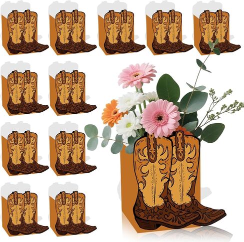 12 Pcs Cowboy Boots Flower Boxes Boot Centerpieces for Tables Cowboy Boot Vase Party Decorations for Western Theme Cowboy Birthday Baby Shower Wedding Party Supplies in Saudi Arabia