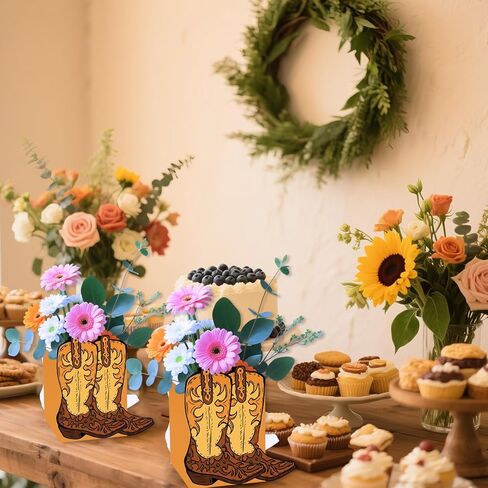 12 Pcs Cowboy Boots Flower Boxes Boot Centerpieces for Tables Cowboy Boot Vase Party Decorations for Western Theme Cowboy Birthday Baby Shower Wedding Party Supplies in Saudi Arabia