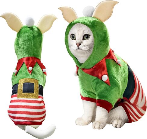 Christmas Pet Outfit Christmas Dog Elf Costume Clothes Funny Cosplay Puppy Cat Xmas Costume Outfit Winter Hoodie Coat Clothes Apparel for Dogs Pet Christmas Party Supplies in Saudi Arabia