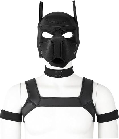 Neoprene Puppy Hood Mask Removable Halloween Dog Head Mask Costume Accessory (Black, Mask kit) in Saudi Arabia