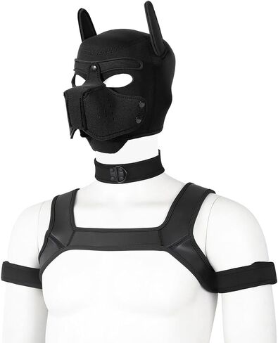 Neoprene Puppy Hood Mask Removable Halloween Dog Head Mask Costume Accessory (Black, Mask kit) in Saudi Arabia