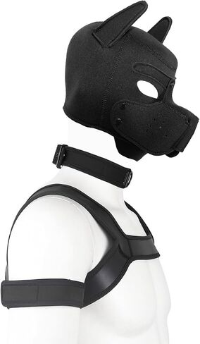 Neoprene Puppy Hood Mask Removable Halloween Dog Head Mask Costume Accessory (Black, Mask kit) in Saudi Arabia