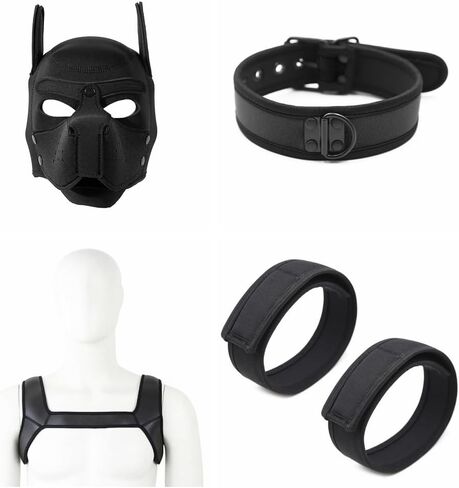 Neoprene Puppy Hood Mask Removable Halloween Dog Head Mask Costume Accessory (Black, Mask kit) in Saudi Arabia