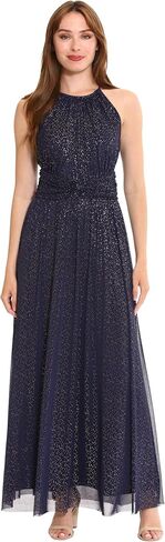 London Times Women's Mesh Halter Maxi with Ruched Waistband Event Guest of Occasion Garden Party in Saudi Arabia