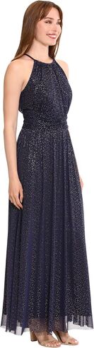 London Times Women's Mesh Halter Maxi with Ruched Waistband Event Guest of Occasion Garden Party in Saudi Arabia