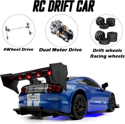 1:24 RC Drift 2.4GHz with LED Light, Race Car Toys for Boy Girl 8-12 Years Old, Speed Adjustable 25Km/H,High Speed RC Racing Cars Perfect Toy Gift for Boys & Girls (Blue) in Kuwait