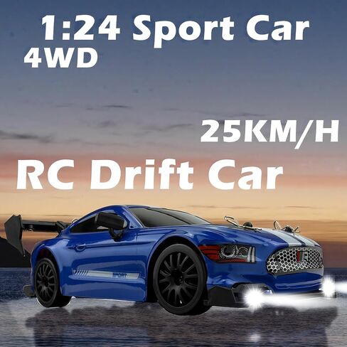 1:24 RC Drift 2.4GHz with LED Light, Race Car Toys for Boy Girl 8-12 Years Old, Speed Adjustable 25Km/H,High Speed RC Racing Cars Perfect Toy Gift for Boys & Girls (Blue) in Kuwait