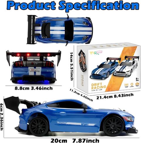 1:24 RC Drift 2.4GHz with LED Light, Race Car Toys for Boy Girl 8-12 Years Old, Speed Adjustable 25Km/H,High Speed RC Racing Cars Perfect Toy Gift for Boys & Girls (Blue) in Kuwait