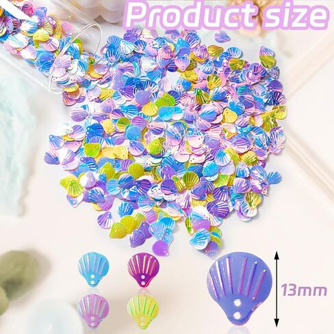 Seashell Sequins and Spangles for Crafts, 50g 13 MM Transparent Sea Shell Sequins for Dress Sewing Embellishment Applique Crafting, (Gren Blue Purple) in Saudi Arabia