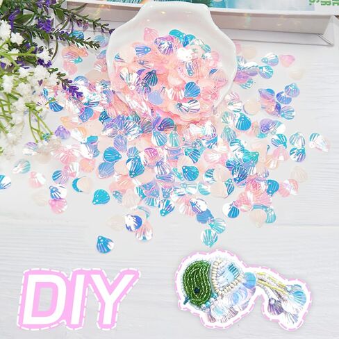 Seashell Sequins and Spangles for Crafts, 50g 13 MM Transparent Sea Shell Sequins for Dress Sewing Embellishment Applique Crafting, (Gren Blue Purple) in Saudi Arabia