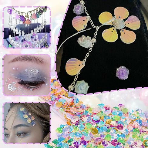 Seashell Sequins and Spangles for Crafts, 50g 13 MM Transparent Sea Shell Sequins for Dress Sewing Embellishment Applique Crafting, (Gren Blue Purple) in Saudi Arabia