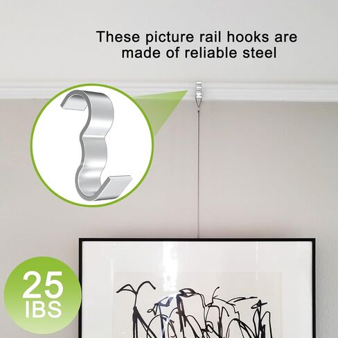 25 Pack Molding Hooks,Steel Picture Rail Hangers Hooks,Wide Picture Rail Molding Hooks (White) in Kuwait