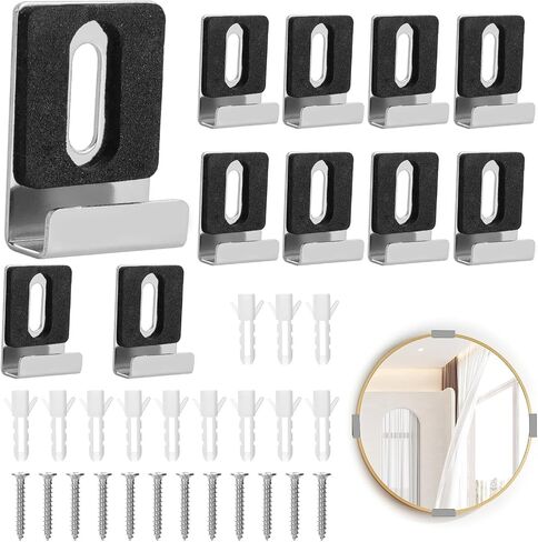 12 Pcs Metal Mirror Holder Clips, Wide Channel Mirror Hanging Kit, Heavy Duty Mirror Holders for Wall Mounting, Frameless Mirror Mounting Hardware, Mirror Hangers Retainer with Screw Fit 1/4"(Black) in Kuwait