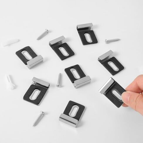 12 Pcs Metal Mirror Holder Clips, Wide Channel Mirror Hanging Kit, Heavy Duty Mirror Holders for Wall Mounting, Frameless Mirror Mounting Hardware, Mirror Hangers Retainer with Screw Fit 1/4"(Black) in Kuwait