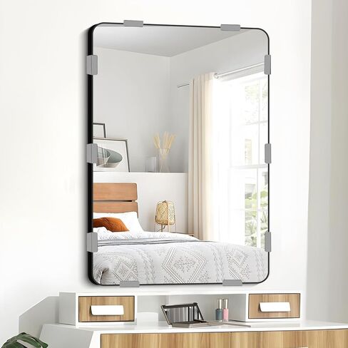 12 Pcs Metal Mirror Holder Clips, Wide Channel Mirror Hanging Kit, Heavy Duty Mirror Holders for Wall Mounting, Frameless Mirror Mounting Hardware, Mirror Hangers Retainer with Screw Fit 1/4"(Black) in Kuwait