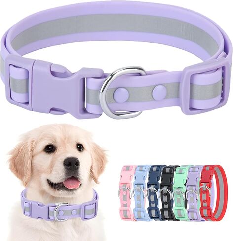 KOLODOGO Waterproof Dog Collar - Reflective Adjustable Collar Durable Collars for Small Medium Large Dogs Easy Clean PVC Material - Multiple Colors Sizes (S, M, L) in Saudi Arabia