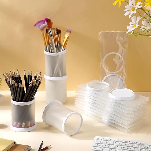 Sherr 50 pcs Pen Holder Cups Bulk for Desktop Storage Plastic Stationery Round Pencil Makeup Marker Organizers Cosmetics Makeup Brush Container for Office Desk Home School Supplies (White) in Saudi Arabia