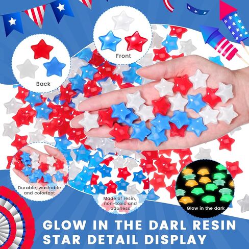 Weysat 240 Pcs Glow in Dark 4th of July Vase Filler Patriotic Acrylic Star Gem Bead Resin Luminous Star Crystal Red White Blue Decor for Memorial Independence Day Party Tabletop, 0.8/0.2 Inch(Mixed) in Kuwait