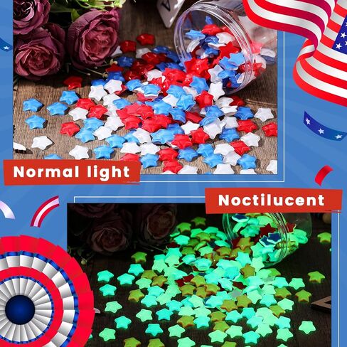 Weysat 240 Pcs Glow in Dark 4th of July Vase Filler Patriotic Acrylic Star Gem Bead Resin Luminous Star Crystal Red White Blue Decor for Memorial Independence Day Party Tabletop, 0.8/0.2 Inch(Mixed) in Kuwait