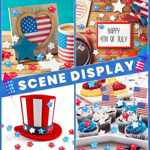 Weysat 240 Pcs Glow in Dark 4th of July Vase Filler Patriotic Acrylic Star Gem Bead Resin Luminous Star Crystal Red White Blue Decor for Memorial Independence Day Party Tabletop, 0.8/0.2 Inch(Mixed) in Kuwait