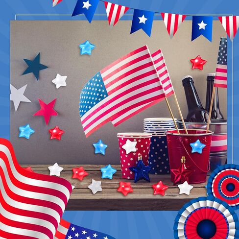 Weysat 240 Pcs Glow in Dark 4th of July Vase Filler Patriotic Acrylic Star Gem Bead Resin Luminous Star Crystal Red White Blue Decor for Memorial Independence Day Party Tabletop, 0.8/0.2 Inch(Mixed) in Kuwait