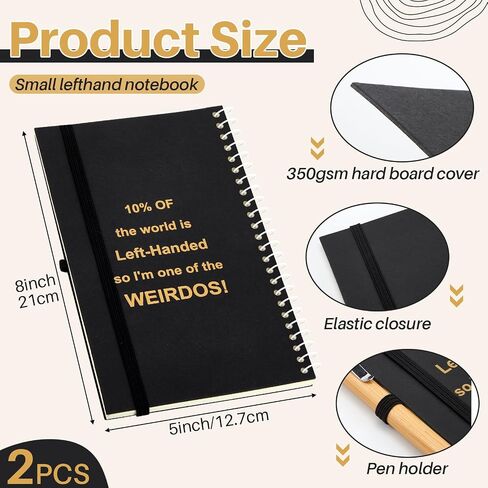 Jutom 2 Pcs Small Left Handed Notebooks 5 x 8 Inches Lefty Spiral Wire Bound Notebooks 100 Pages College Ruled Lefty Spiral Journal School Supplies Gifts, Hard Cover(Natural) in Saudi Arabia