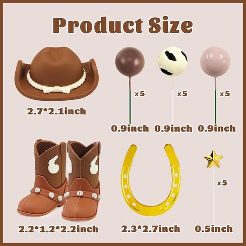 Memovan 24pcs Cowboy Rodeo Cake Topper Cowboy Western Cake Decorations Hat Bowboy Hat و Boot Cake Cupcake مع الكرات وزخارف حدوة الحصان للاستحمام الطفل أولا روديو عيد ميلاد Vaquero in Kuwait