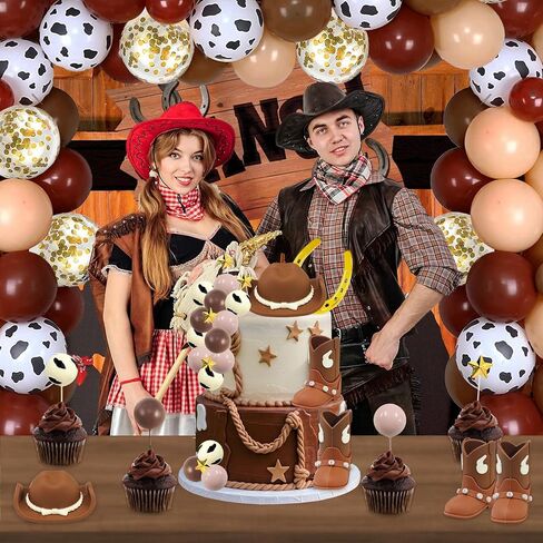 Memovan 24pcs Cowboy Rodeo Cake Topper Cowboy Western Cake Decorations Hat Bowboy Hat و Boot Cake Cupcake مع الكرات وزخارف حدوة الحصان للاستحمام الطفل أولا روديو عيد ميلاد Vaquero in Kuwait