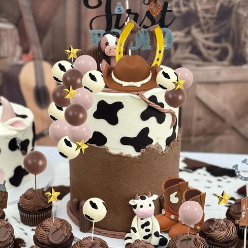 Memovan 24pcs Cowboy Rodeo Cake Topper Cowboy Western Cake Decorations Hat Bowboy Hat و Boot Cake Cupcake مع الكرات وزخارف حدوة الحصان للاستحمام الطفل أولا روديو عيد ميلاد Vaquero in Kuwait