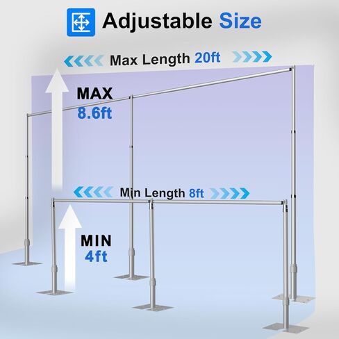 حامل خلفية عالي التحمل مقاس 8.6 × 20 قدمًا، مجموعة حامل خلفية للأنابيب والستارة، إطار معدني قابل للتعديل، خلفية حامل خلفية لتصوير حفلات الزفاف وديكورات حفلات أعياد الميلاد in Kuwait