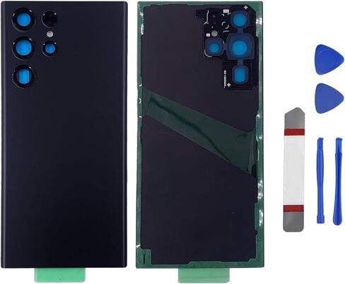 Galaxy S22 Ultra Back Glass Replacement Housing Door with Camera Glass Lens and Tape Parts Replacement for Samsung Galaxy S22 Ultra 5G SM-908 + Tools (Black) in Kuwait