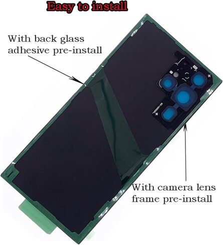 Galaxy S22 Ultra Back Glass Replacement Housing Door with Camera Glass Lens and Tape Parts Replacement for Samsung Galaxy S22 Ultra 5G SM-908 + Tools (Black) in Kuwait