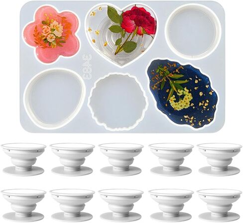 Round Flower Phone Grip Silicone Molds Love Shape Epoxy Resin Molds for DIY Customizable Phone Grip with 10 Pcs Sublimation Blanks Holders Cute Flower Design for Resin Jewelry Case Decor (Round) in Saudi Arabia