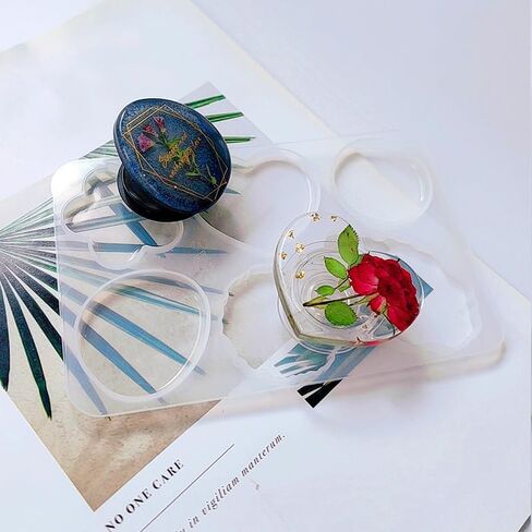 Round Flower Phone Grip Silicone Molds Love Shape Epoxy Resin Molds for DIY Customizable Phone Grip with 10 Pcs Sublimation Blanks Holders Cute Flower Design for Resin Jewelry Case Decor (Round) in Saudi Arabia