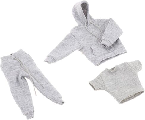 Yiju 3X 1:12 Man's Sweatshirt Outfit,1/12 Scale Figure Doll Clothes,Pants+Hoody Outfit Costume for 6 inch Action Figure Clothes Toy in Kuwait