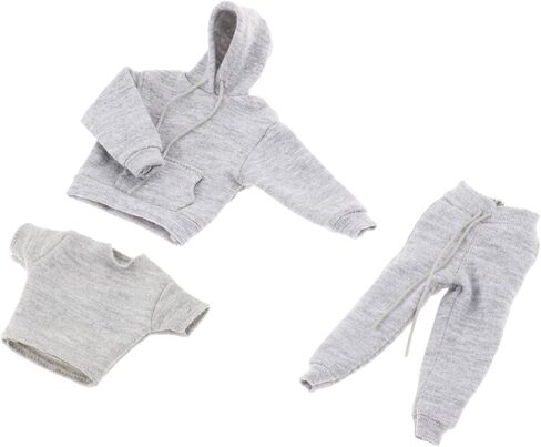 Yiju 3X 1:12 Man's Sweatshirt Outfit,1/12 Scale Figure Doll Clothes,Pants+Hoody Outfit Costume for 6 inch Action Figure Clothes Toy in Kuwait