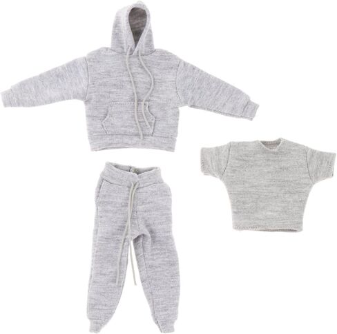 Yiju 3X 1:12 Man's Sweatshirt Outfit,1/12 Scale Figure Doll Clothes,Pants+Hoody Outfit Costume for 6 inch Action Figure Clothes Toy in Kuwait