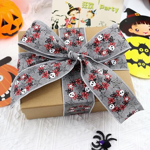 12 Rolls 60 Yards Halloween Ribbon Spider, Spider Web, Pumpkin, Black cat, Ghost, Corn Candy, Skull Ribbons for DIY Crafts,Wreaths,Party Decoration in Kuwait