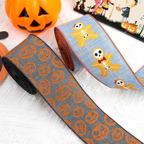 12 Rolls 60 Yards Halloween Ribbon Spider, Spider Web, Pumpkin, Black cat, Ghost, Corn Candy, Skull Ribbons for DIY Crafts,Wreaths,Party Decoration in Kuwait