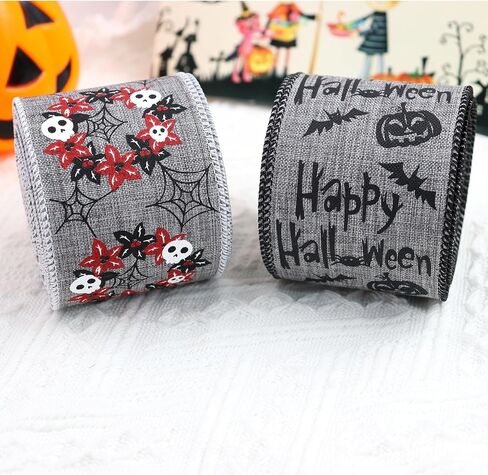 12 Rolls 60 Yards Halloween Ribbon Spider, Spider Web, Pumpkin, Black cat, Ghost, Corn Candy, Skull Ribbons for DIY Crafts,Wreaths,Party Decoration in Kuwait