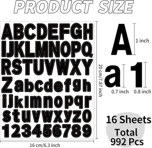ملصقات رسائل 992pcs ، 16 ورقة ملصقات أبجدية ، 1 بوصة ، ملصقات رسائل قصاصات مقاومة للماء فينيل 1 بوصة. in Kuwait
