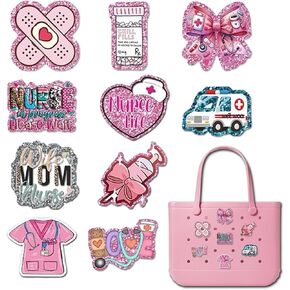 YMO Bling Charms for Bogg Bag Accessories, MOM Nurse Life for Bogg Bag Beach Charms Compatible with Simply Southern, Cute Rubber Decorations for Women Girls