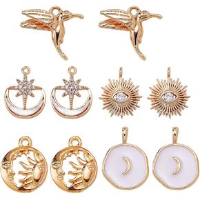 10 Pieces Brass Cubic Zirconia Charms Pendants Real 18K Gold Plated Charms with Freshwater Shell Sun for DIY Necklace Jewelry Making