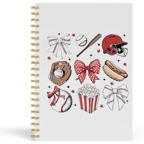 Coquette Bow Baseball Spiral Noteboor ، مجلة هدايا موم بيسبول ، هدايا لعشاق Baseballs Journals ، Retro Trendy Sports Fan Notebooks 5.5x8.3 Inch