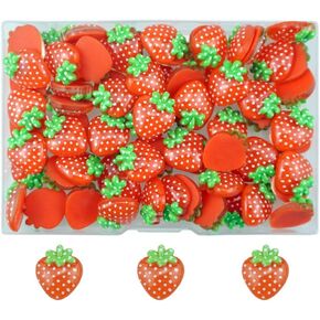 SaktopDeco 72 PCS Red Resin Strawberry with No Holes Flat Back Strawberry Resin Charms Bulk Embellishments for DIY Crafts Accessories
